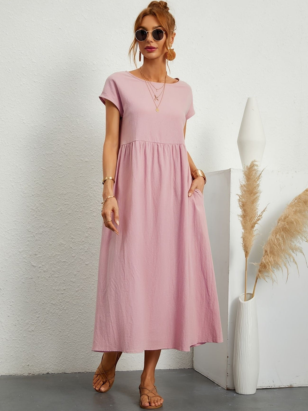 Women's Dress | Loose Maxi Round Neck Pocket