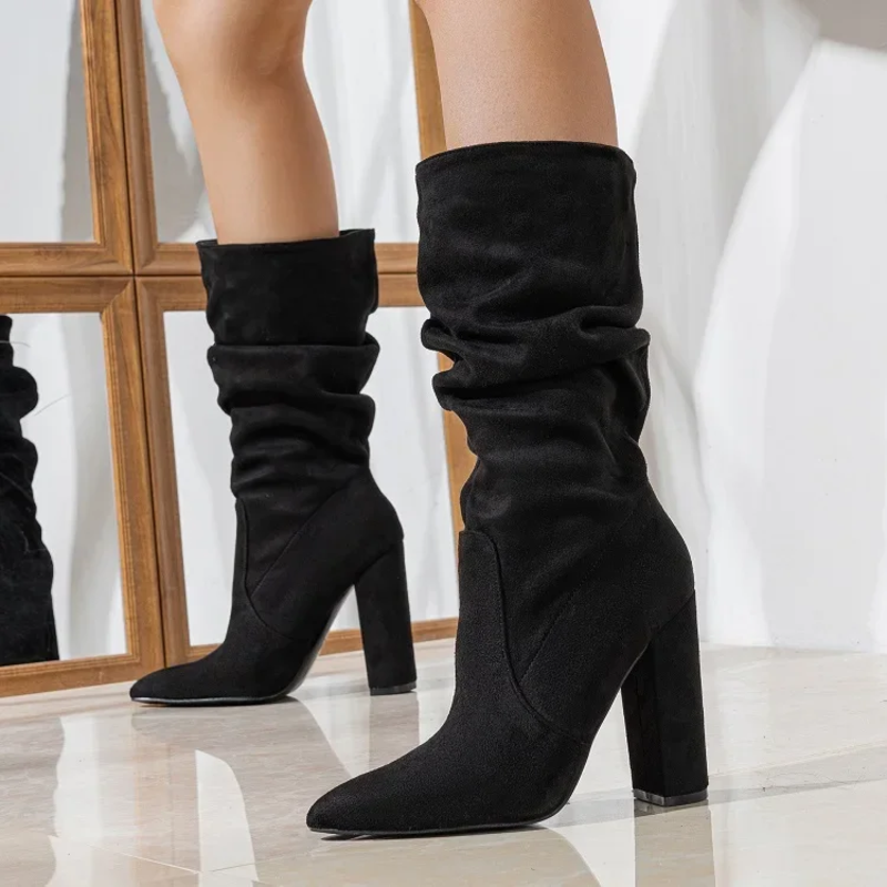 Boots For Women | Slouch Mid-Calf Block Heel