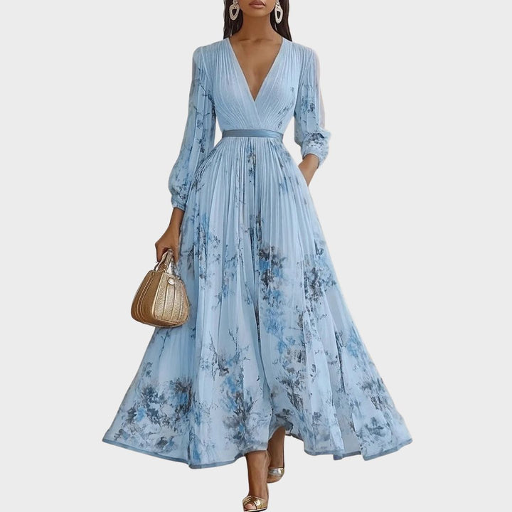 Women's Wedding Guest Maxi Dress | Pleated V-Neck