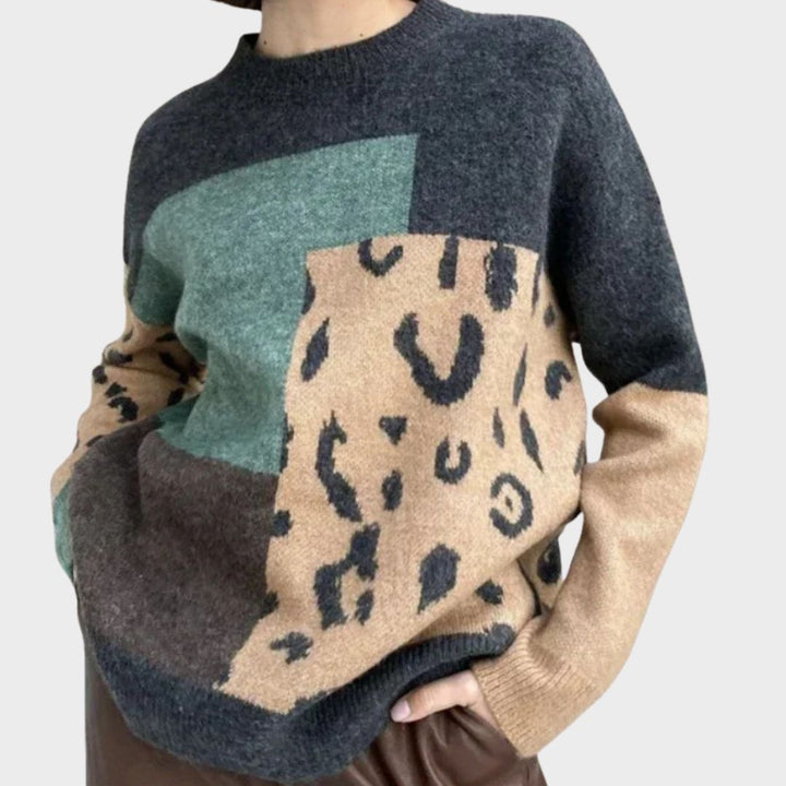 Women's Sweater | Animal Style Patterned Panels