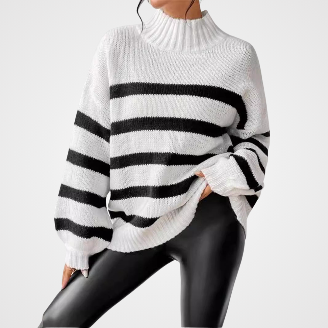 Women's Sweater | High Neck Striped Pattern