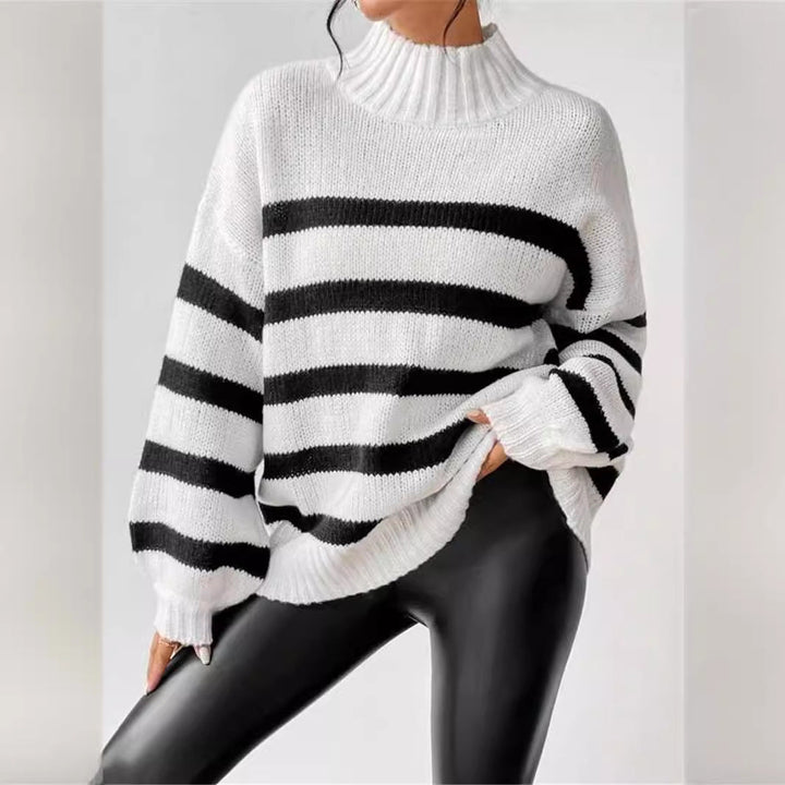Women's Sweater | High Neck Striped Pattern