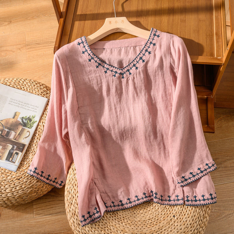 Woman's Blouse | Embroidered V-Neck