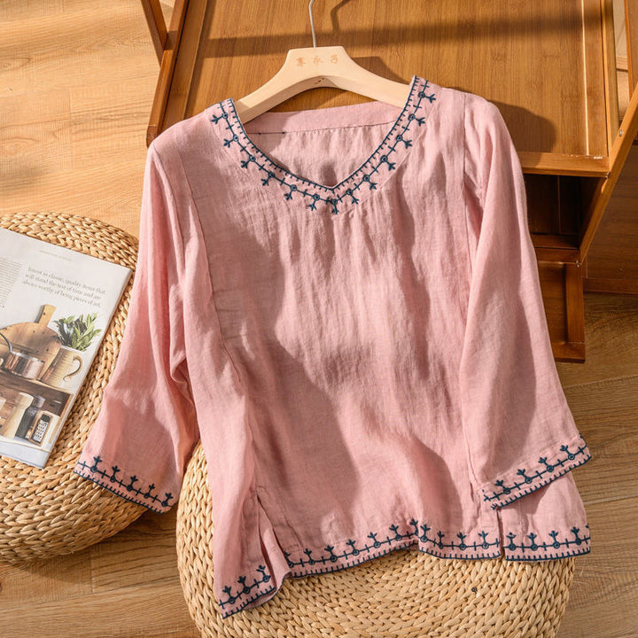 Woman's Blouse | Embroidered V-Neck