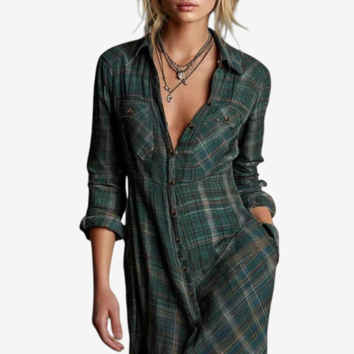Women's Dress | Maxi Plaid Button Front