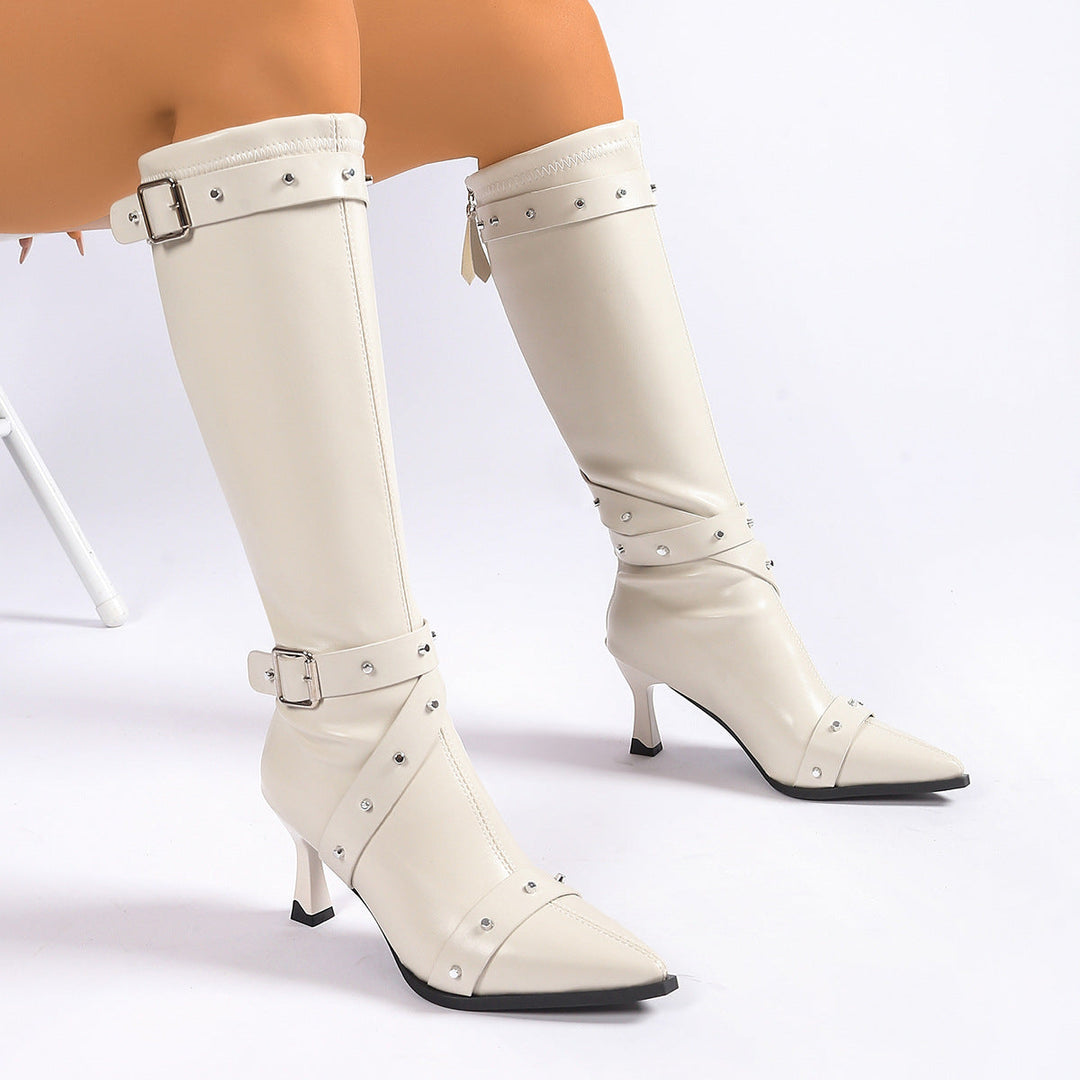 Boots For Women | Knee High Kitten Heel With Buckle Straps