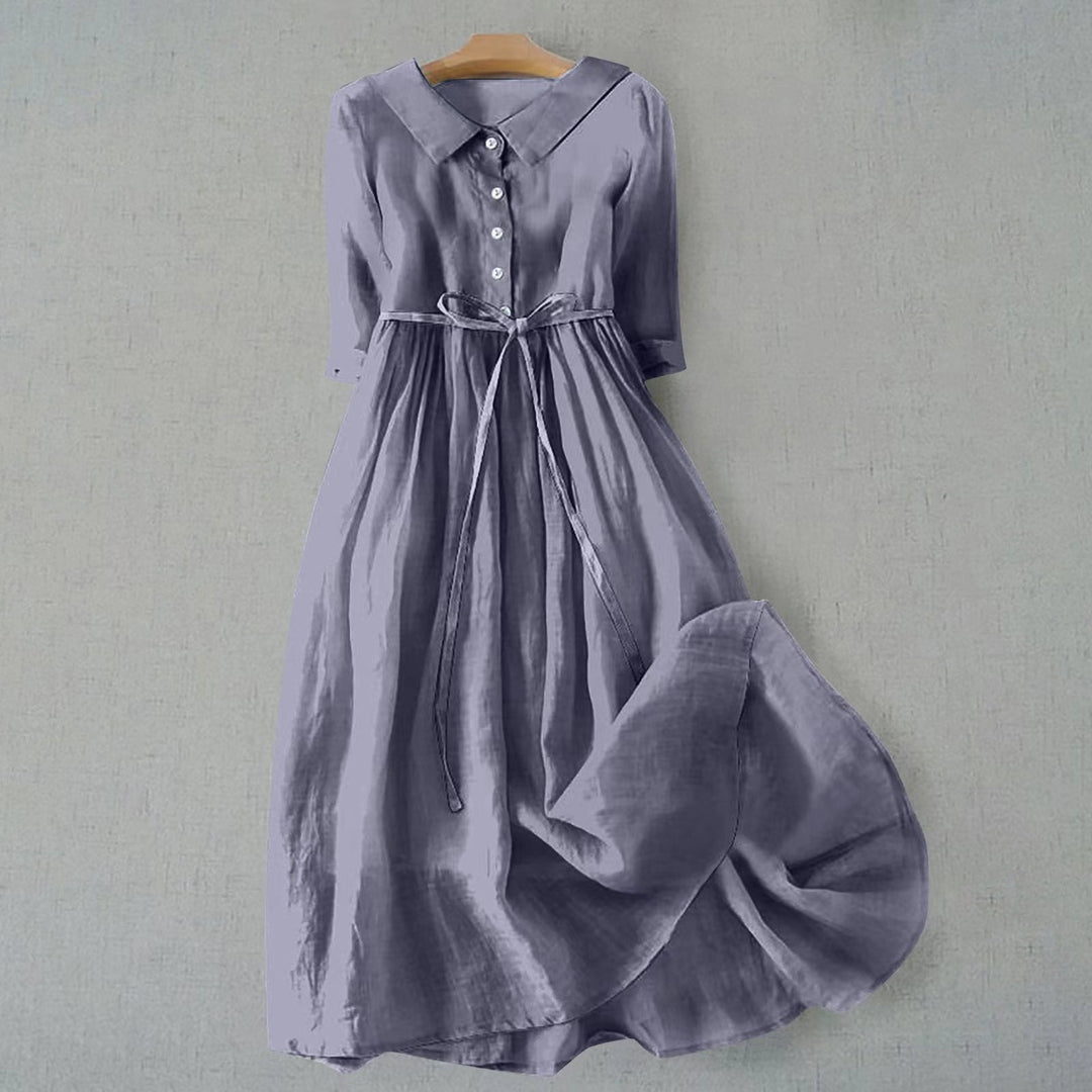 Women's Casual Dress | Gathered Waist Seam Midi