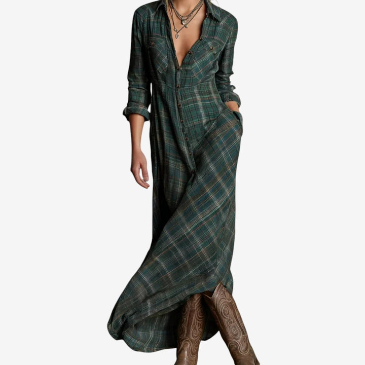 Women's Dress | Maxi Plaid Button Front
