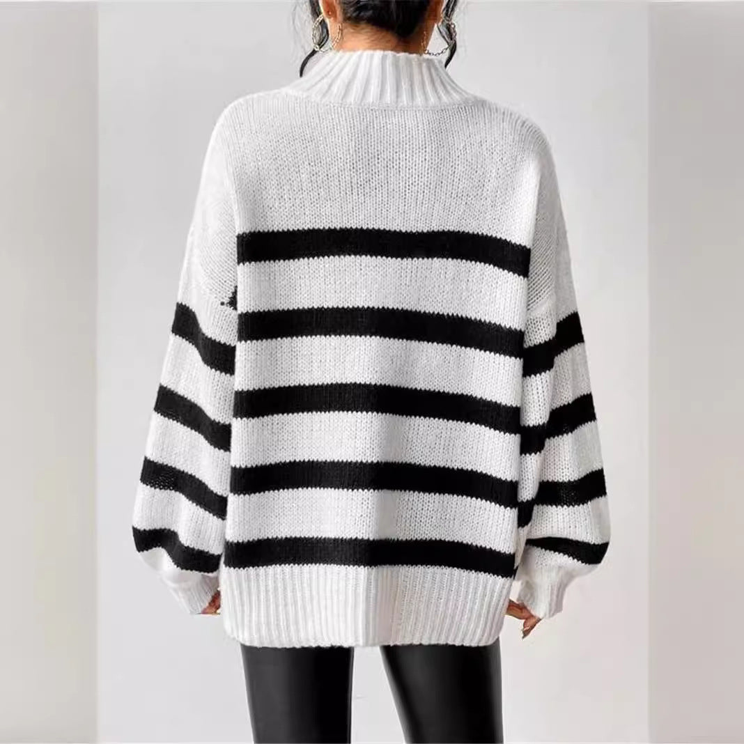 Women's Sweater | High Neck Striped Pattern