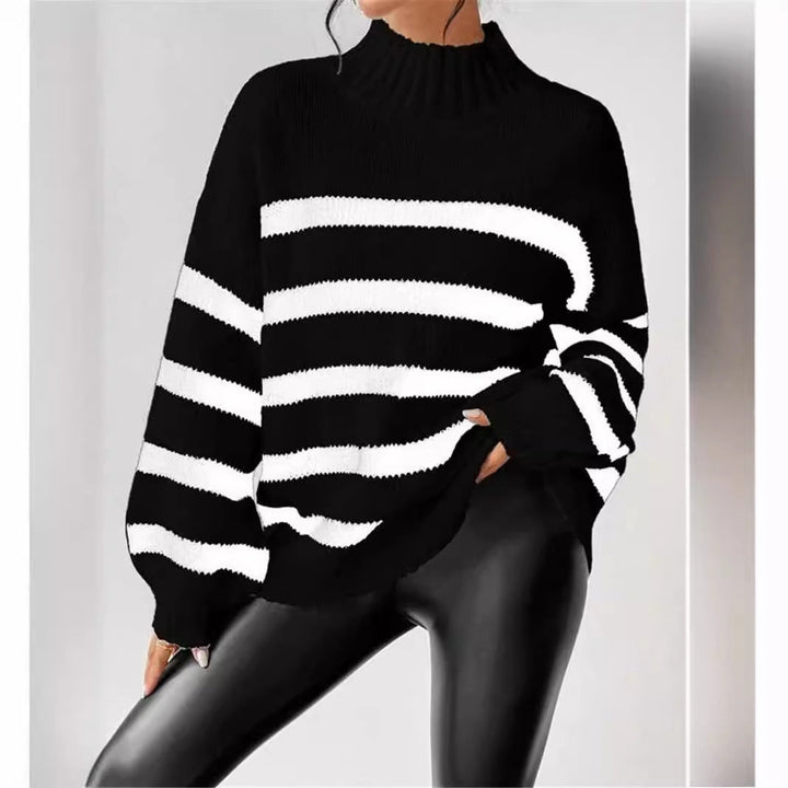 Women's Sweater | High Neck Striped Pattern