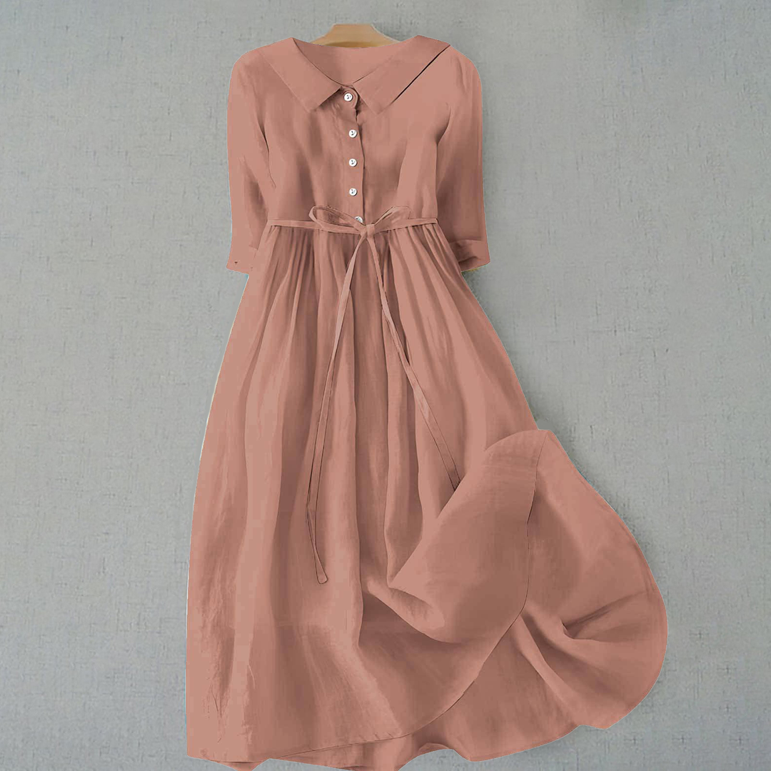 Women's Casual Dress | Gathered Waist Seam Midi