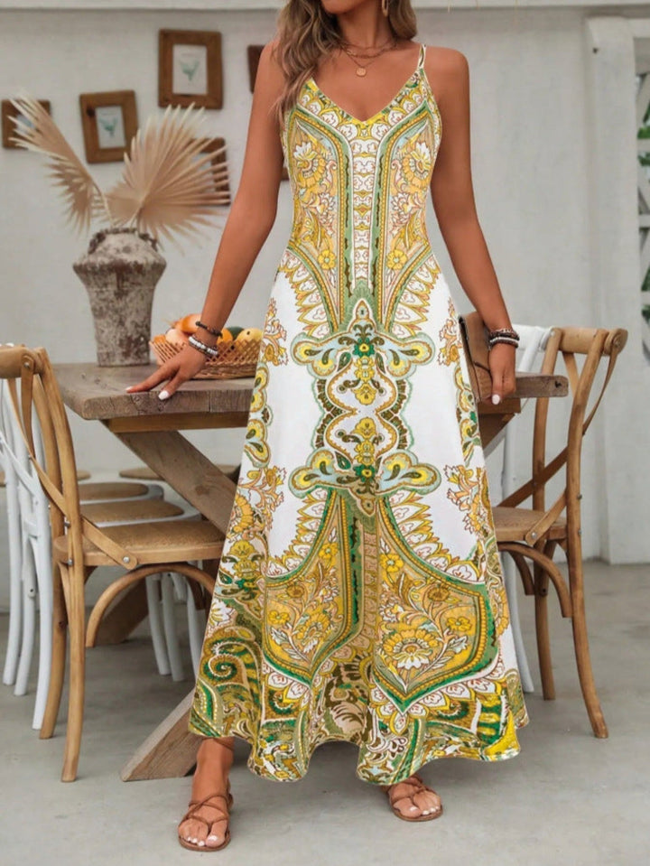 Women's Boho Maxi Dress | V-Neck Paisley