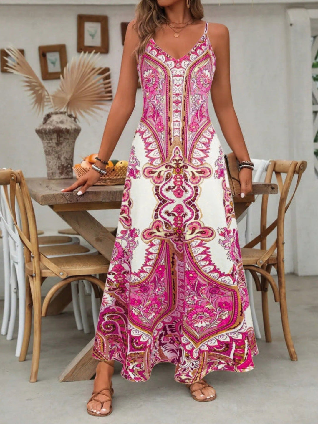 Women's Boho Maxi Dress | V-Neck Paisley