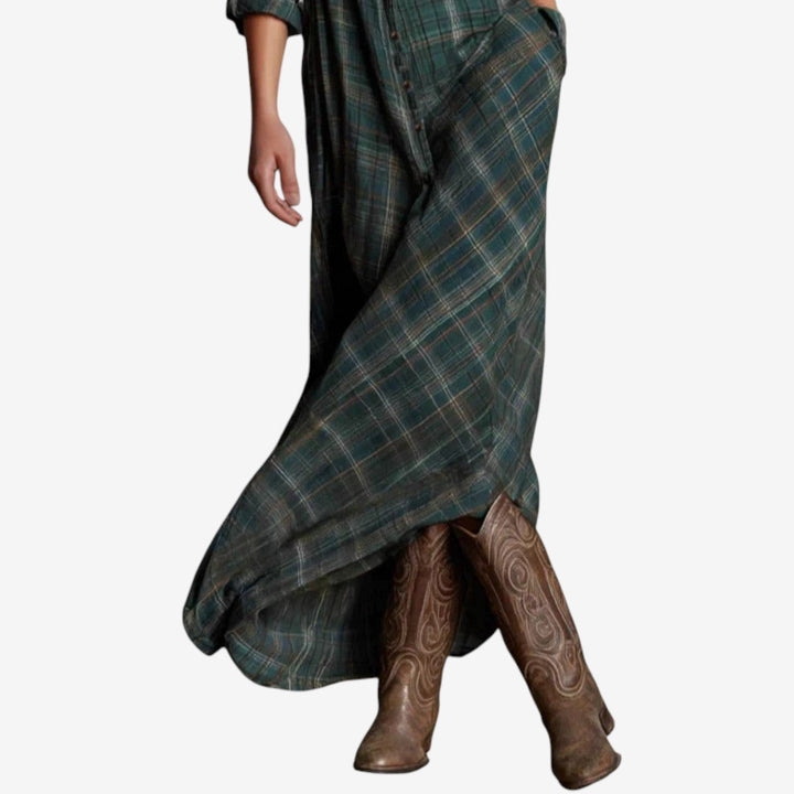 Women's Dress | Maxi Plaid Button Front