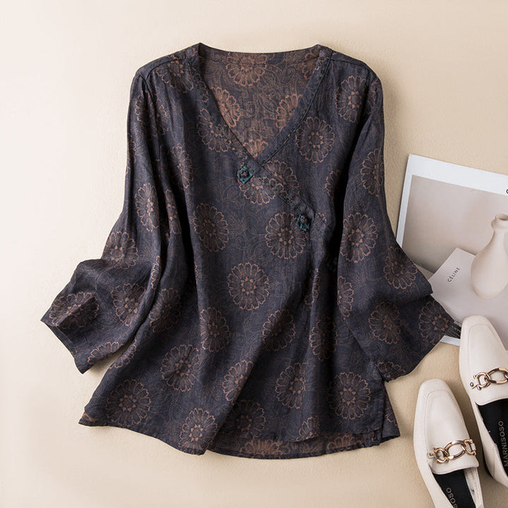 Women’s Blouse | Patterned V-Neck