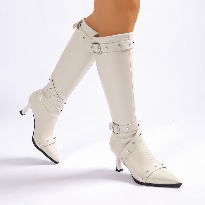 Boots For Women | Knee High Kitten Heel With Buckle Straps