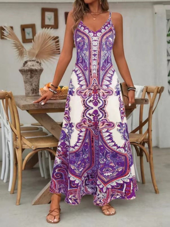 Women's Boho Maxi Dress | V-Neck Paisley