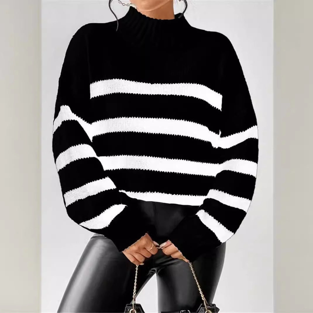 Women's Sweater | High Neck Striped Pattern