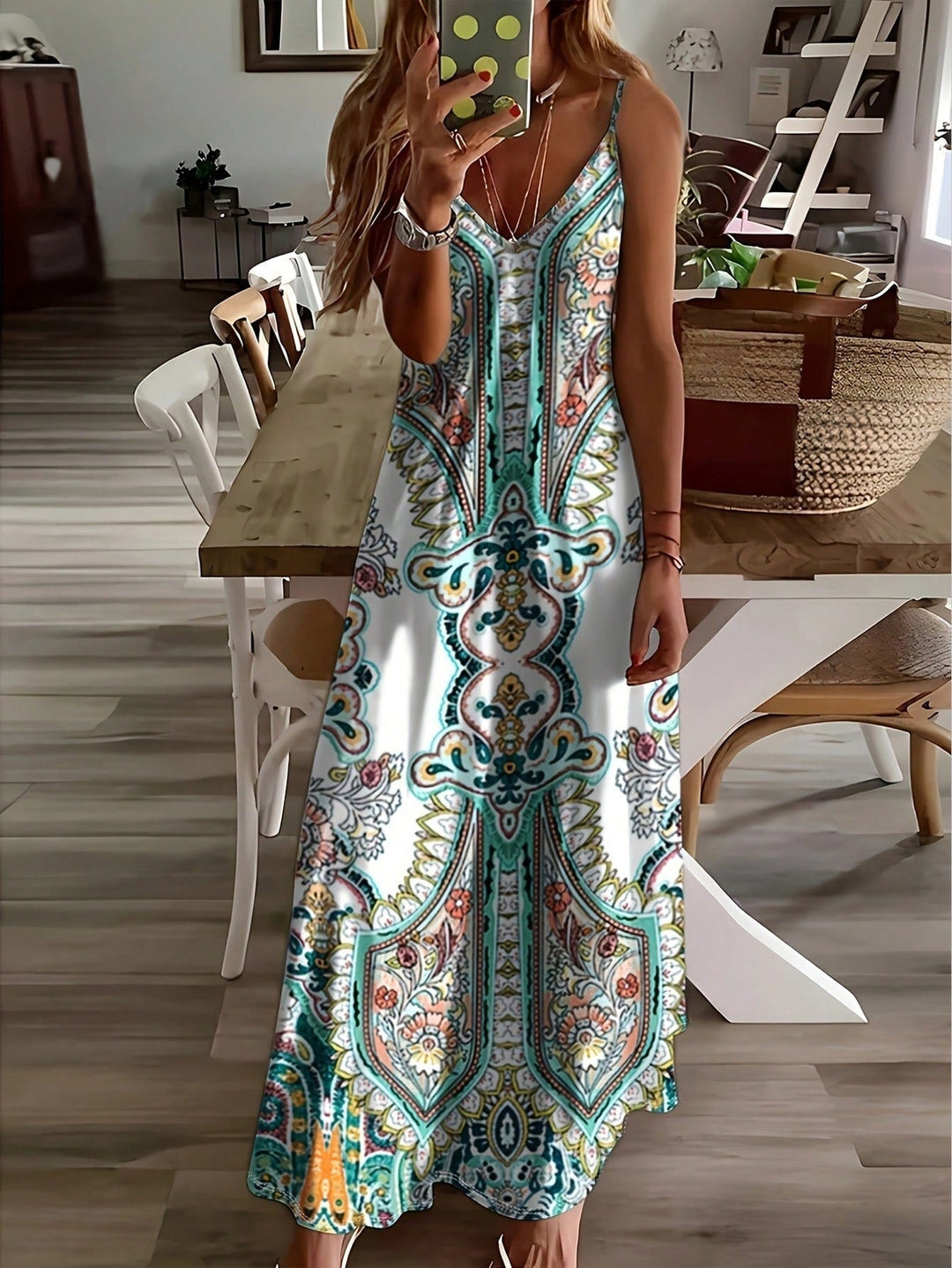 Women's Boho Maxi Dress | V-Neck Paisley