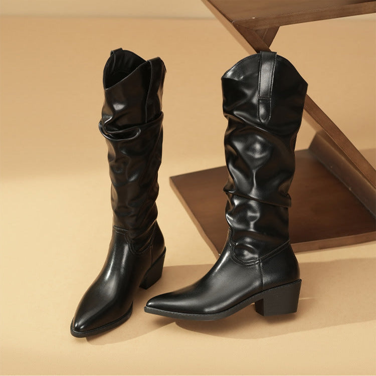 Boots For Women | Slouch Shaft Block Heel Style