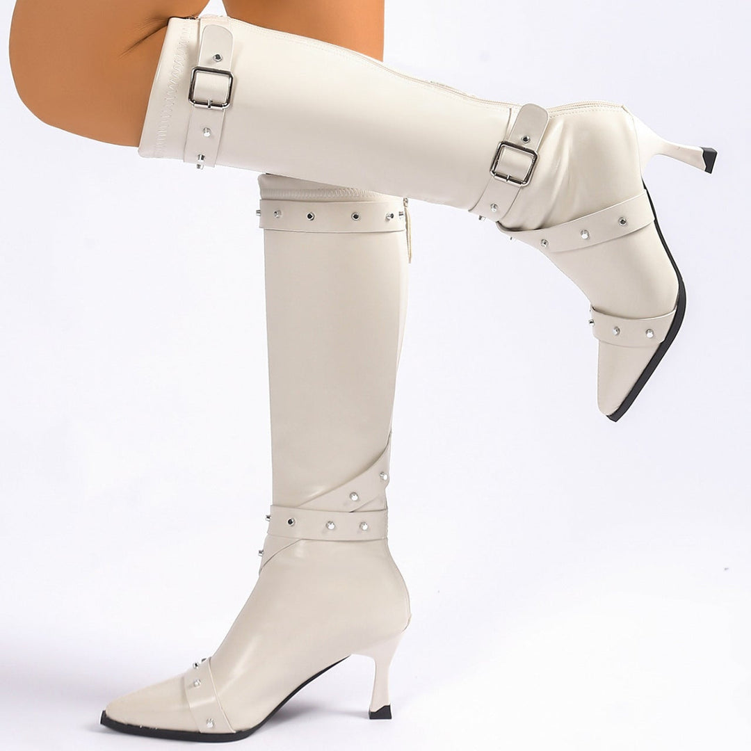 Boots For Women | Knee High Kitten Heel With Buckle Straps