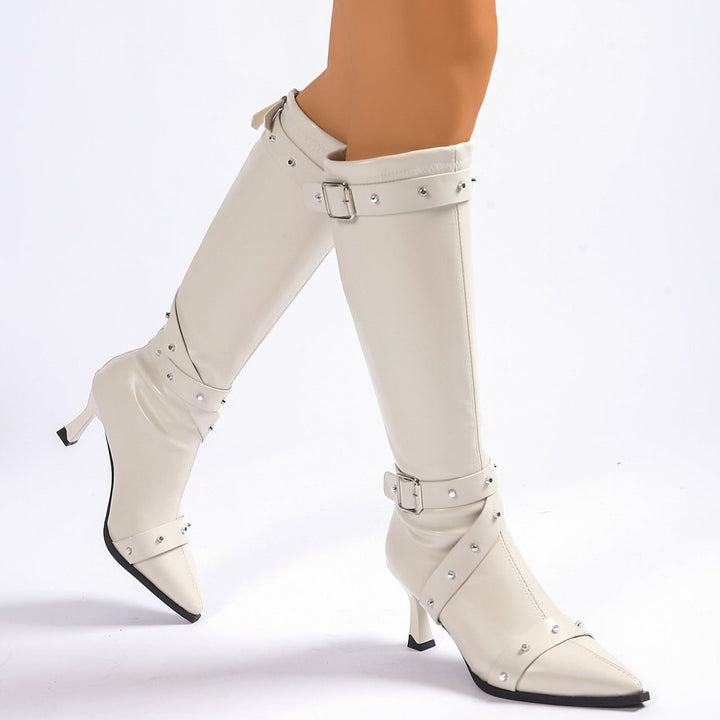 Boots For Women | Knee High Kitten Heel With Buckle Straps