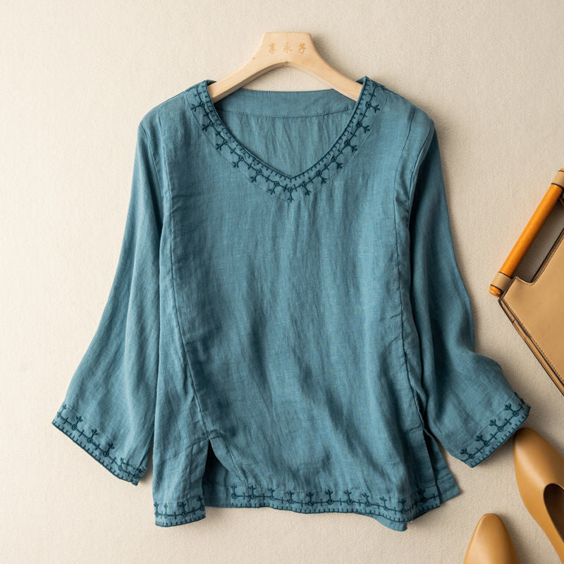 Woman's Blouse | Embroidered V-Neck