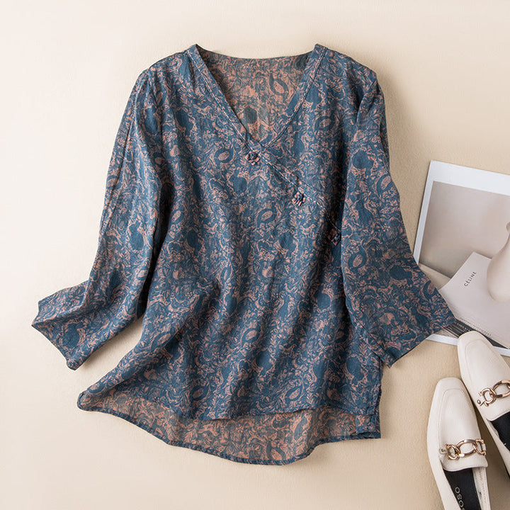 Women’s Blouse | Patterned V-Neck