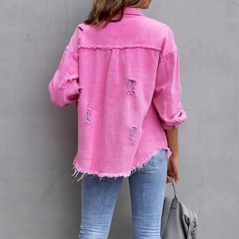 Women's Jacket | Button Front  Frayed Hem