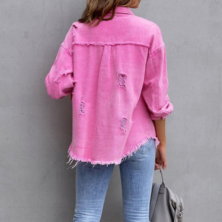 Women's Jacket | Button Front  Frayed Hem