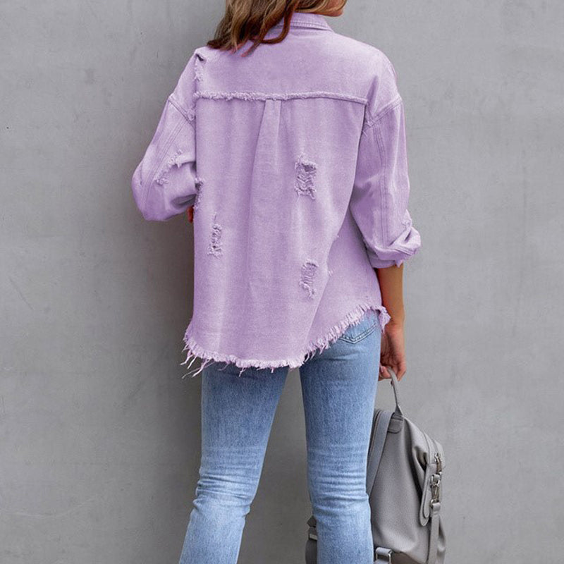 Women's Jacket | Button Front  Frayed Hem