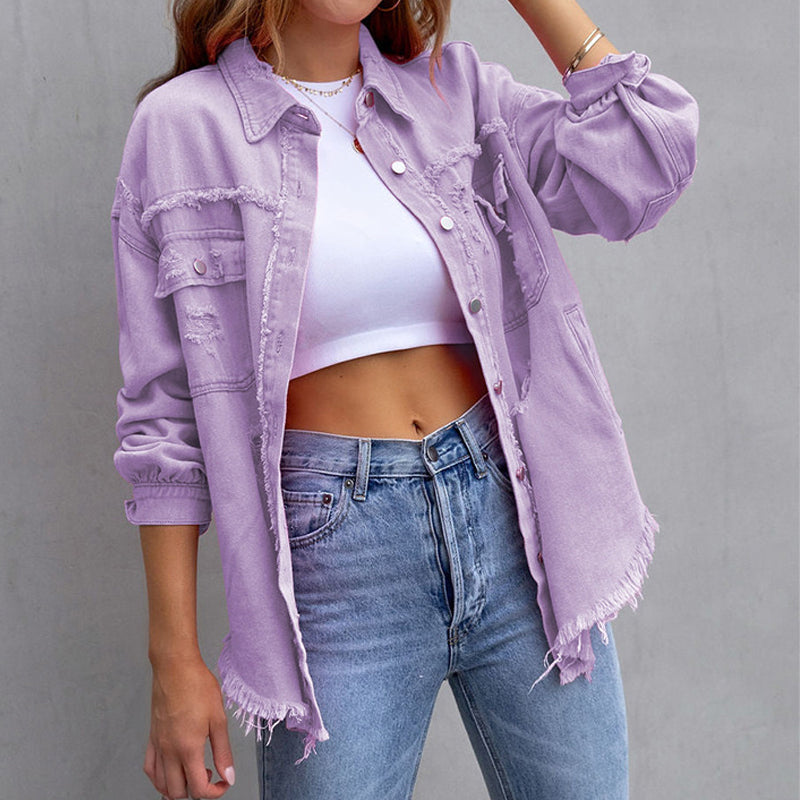 Women's Jacket | Button Front  Frayed Hem