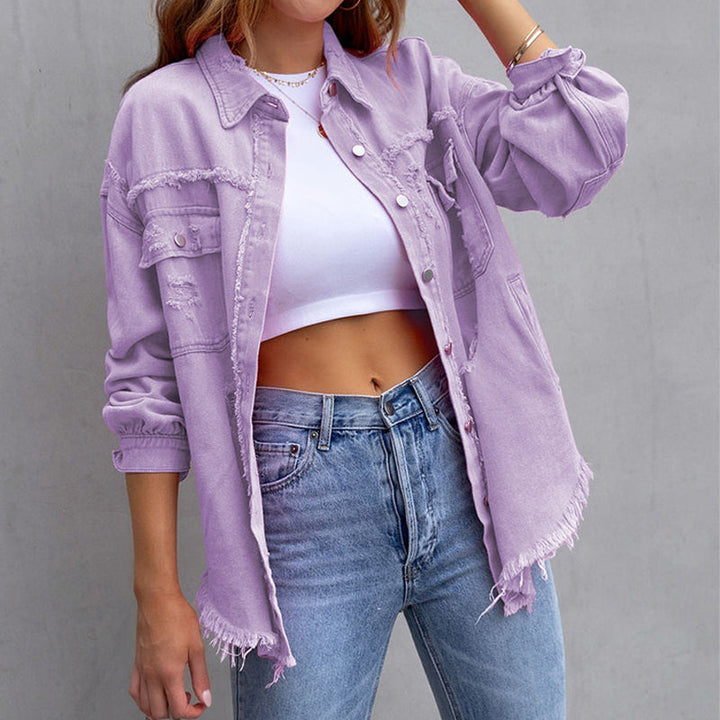 Women's Jacket | Button Front  Frayed Hem