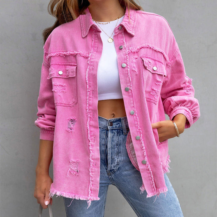 Women's Jacket | Button Front  Frayed Hem