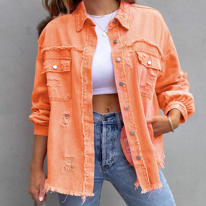 Women's Jacket | Button Front  Frayed Hem