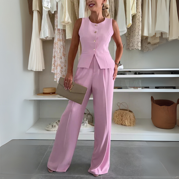 Women’s Matching Set | Sleeveless Button Vest Trousers