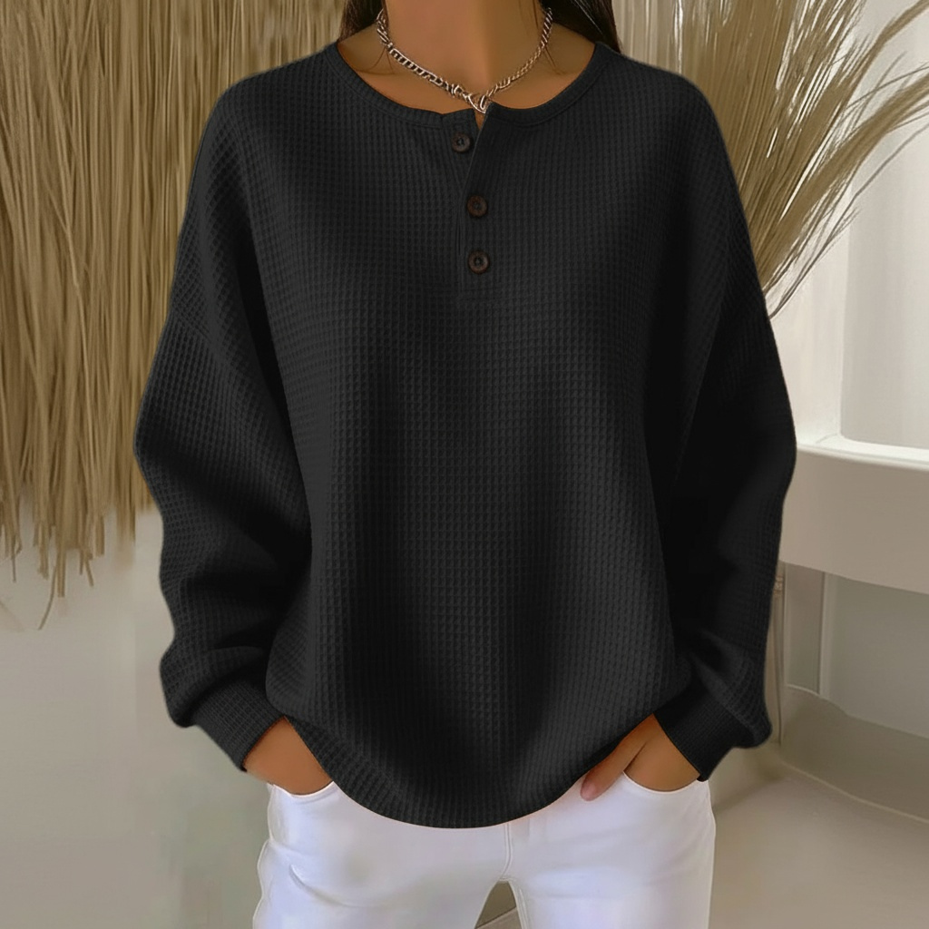 Women’s Sweatshirt | Waffle Knit Button Front