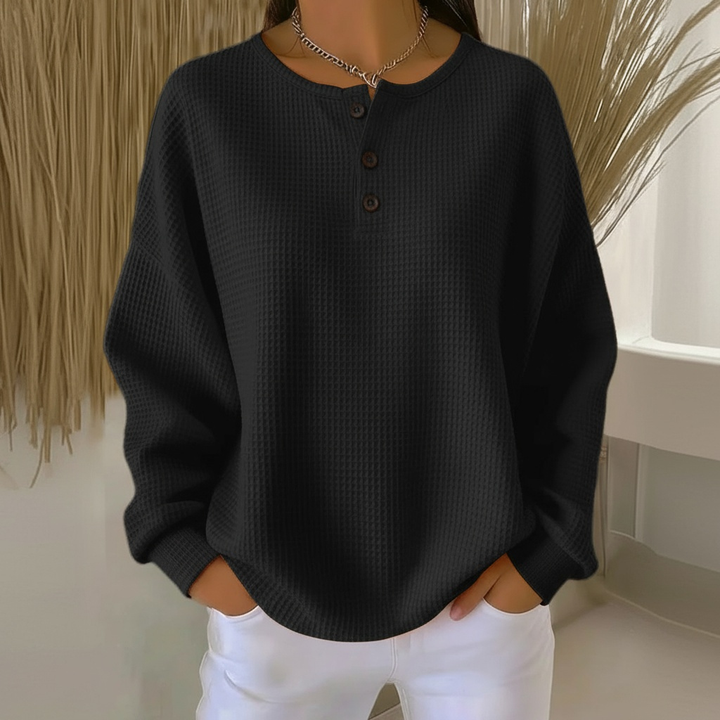 Women’s Sweatshirt | Waffle Knit Button Front