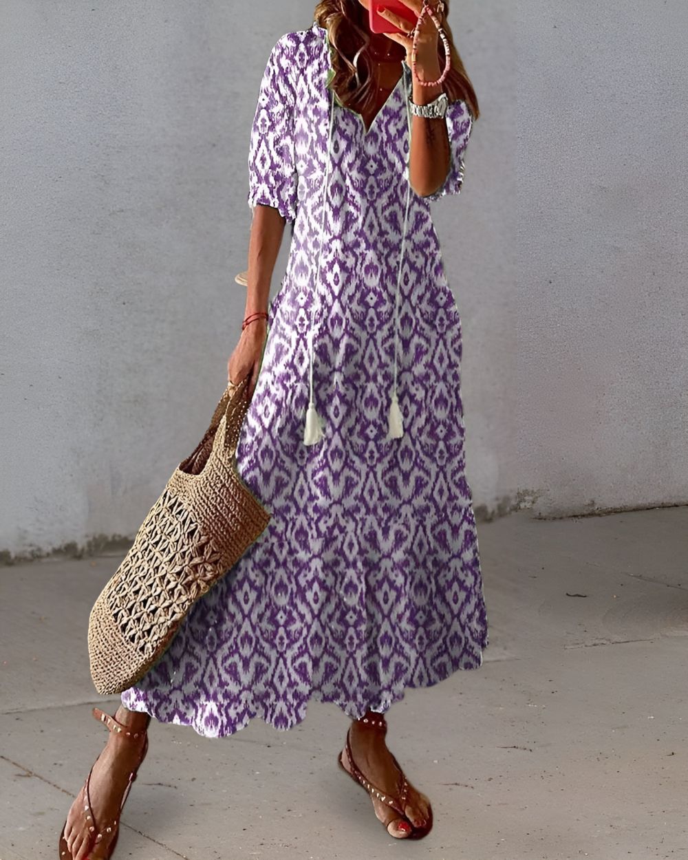 Women's Boho Dress | Tassel Tie Front Maxi