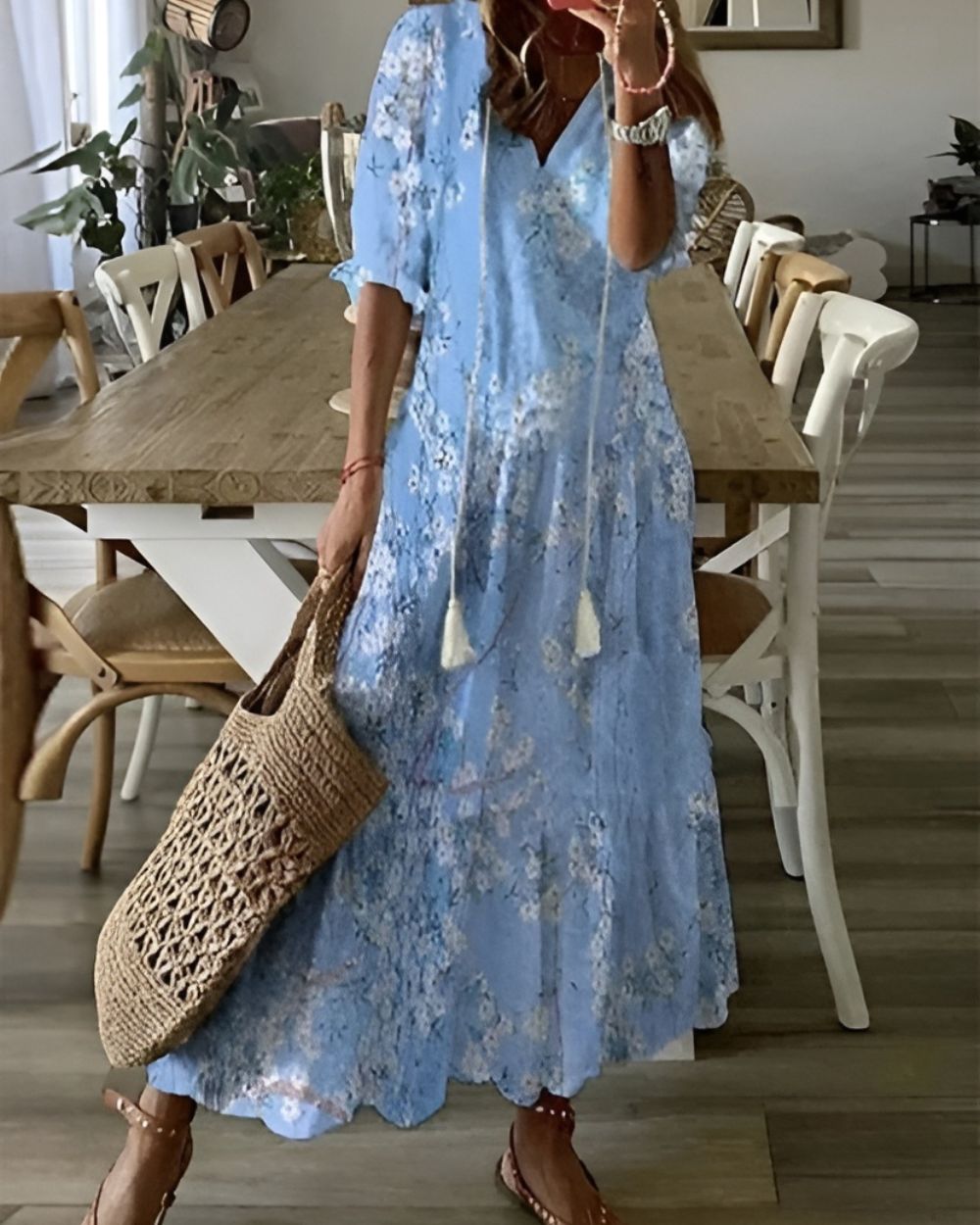 Women's Boho Dress | Tassel Tie Front Maxi