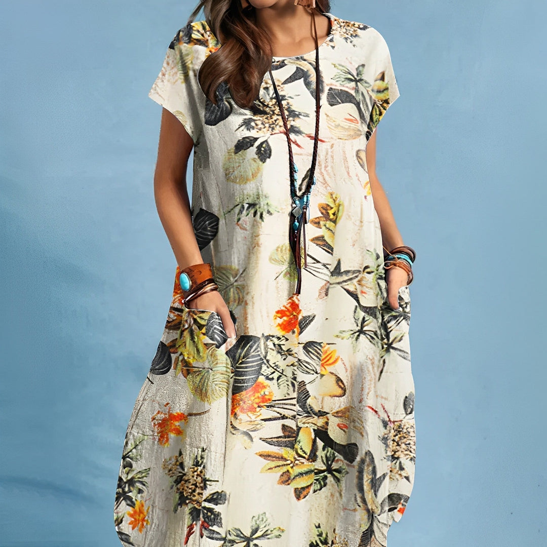 Women's Dress | Floral Pocket Loose Silhouette Midi