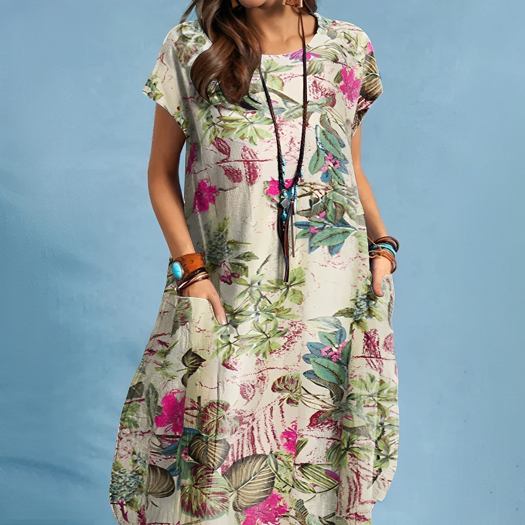 Women's Dress | Floral Pocket Loose Silhouette Midi