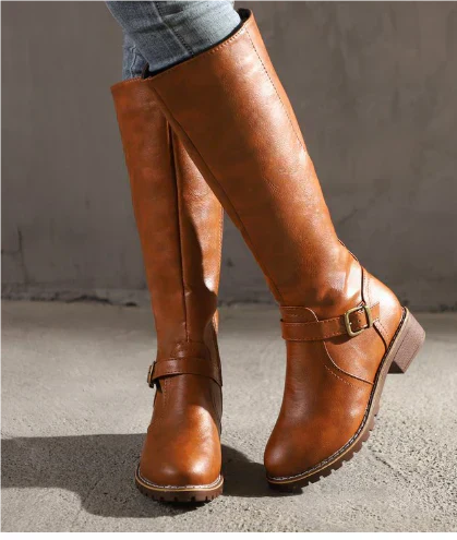 Boots For Women | Knee High Flat Heel With Buckle Strap