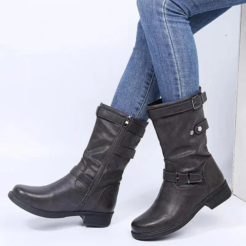 Boots for Women | Mid-Calf Buckle Block Heel