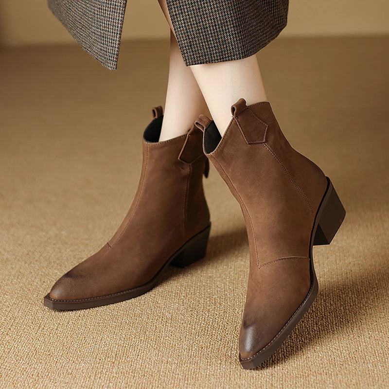 Boots For Women | Ankle Block Heel With Pull Tabs