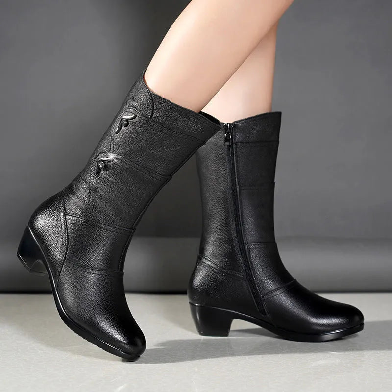 Boots For Women | Mid-Calf Low Heel Design
