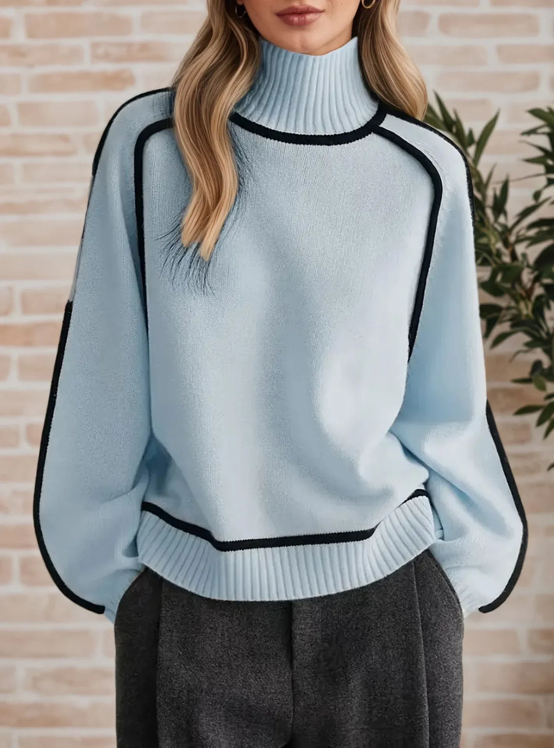 Women’s Sweater | High Neck Contrast Trim