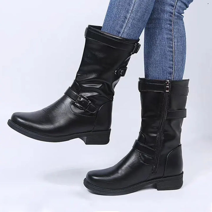 Boots for Women | Mid-Calf Buckle Block Heel
