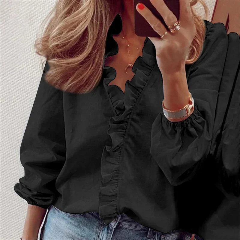 Women's Blouse | Ruffle Trim V-Neck