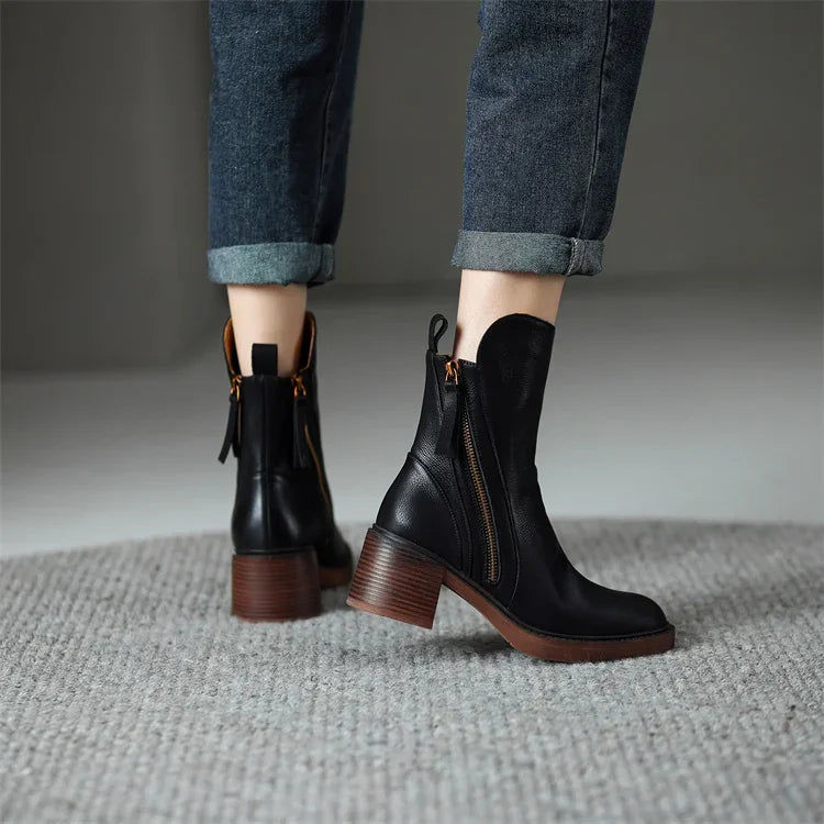 Boots for Women | Mid-Calf Side Zip Tassel